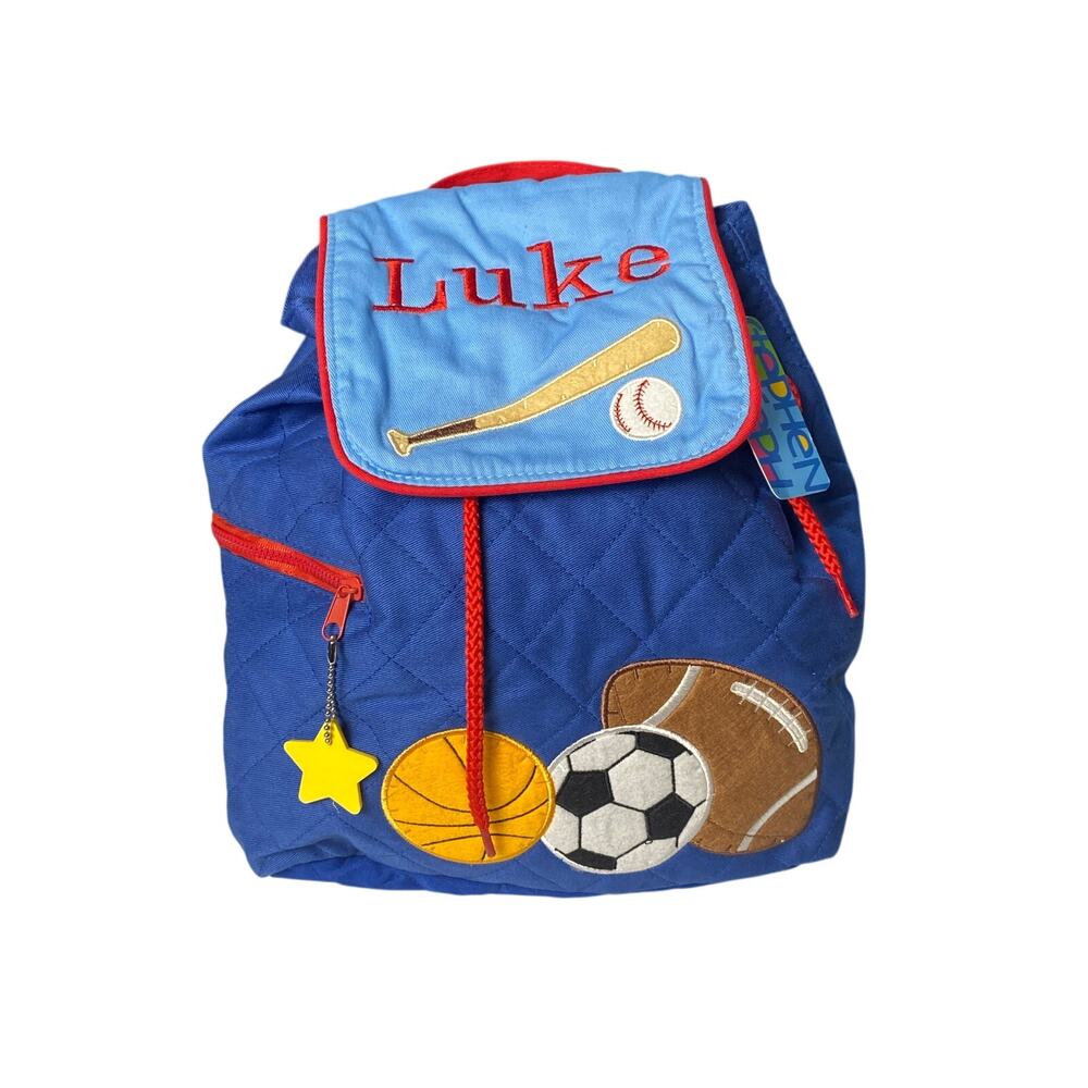 Stephen Joseph "Luke" Blue Sports Theme Quilted Backpack NWT